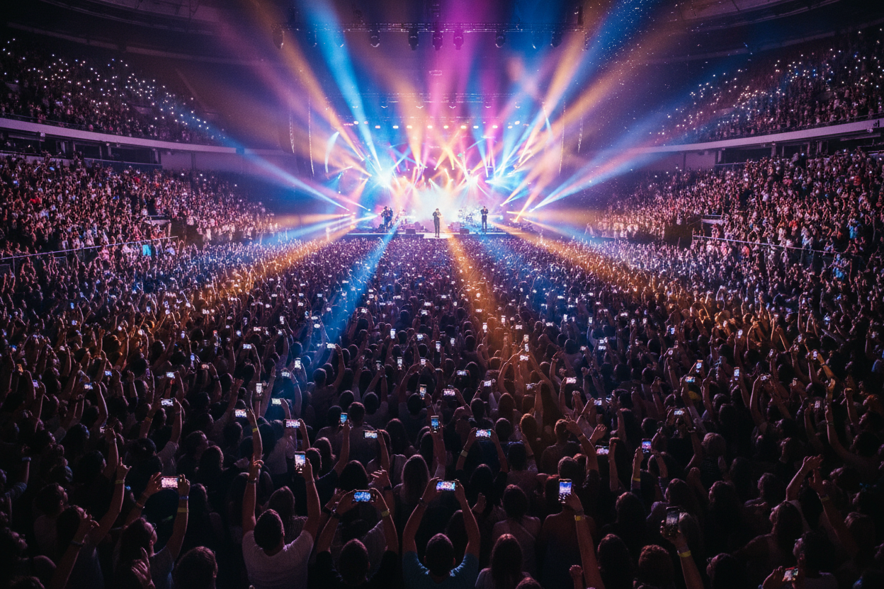 Concert venue full with everyone recording the stage